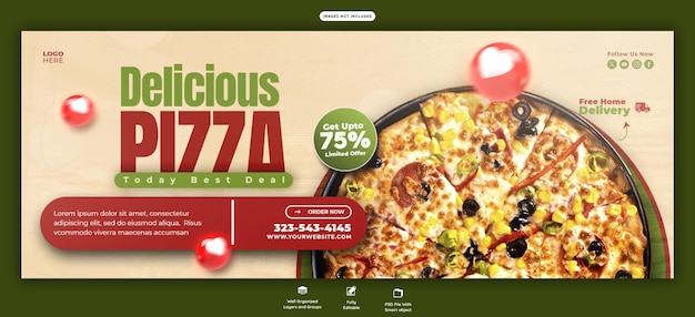 Kostenlose PSD essen-menü und köstliche pizza facebook-cover-banner-vorlage