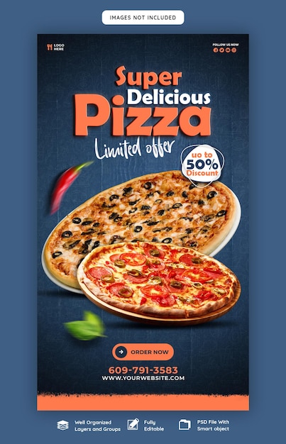 Essen-Menü und köstliche Pizza Instagram und Facebook Story-Vorlage