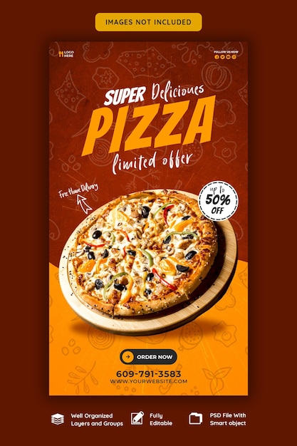 Essen-Menü und köstliche Pizza Instagram und Facebook Story-Vorlage