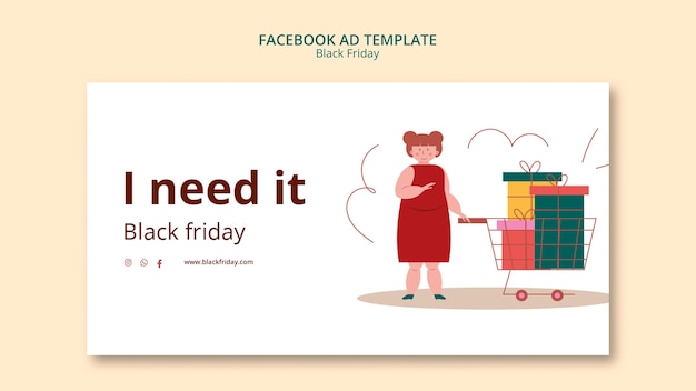 Facebook-anzeigenvorlage für den schwarzen freitag im flachen design