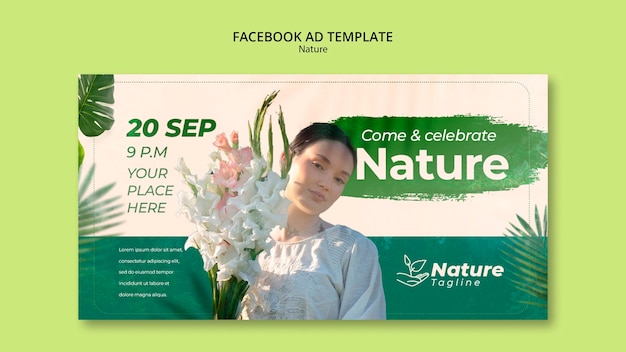 Facebook-anzeigenvorlage mit grünem naturdesign