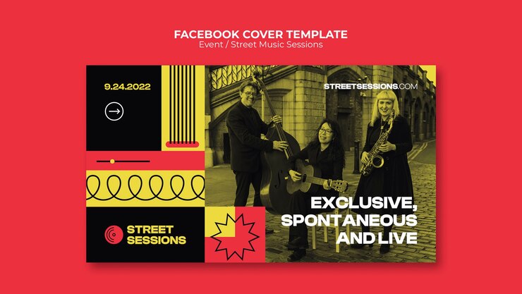 Kostenlose PSD facebook-cover für straßenmusik-sessions