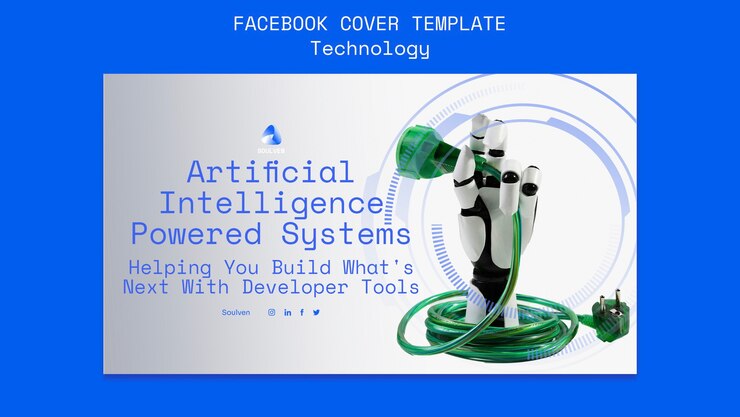Kostenlose PSD facebook-cover-vorlage mit farbverlauf-ki-technologie