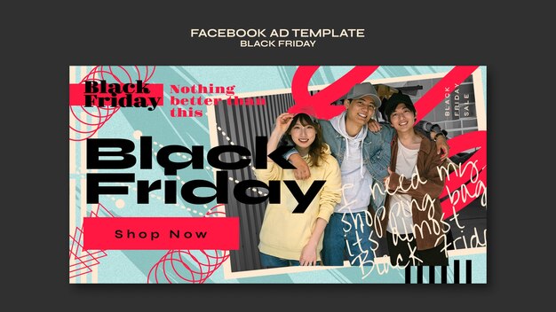 Kostenlose PSD facebook-vorlage für black friday-verkauf im flachen design