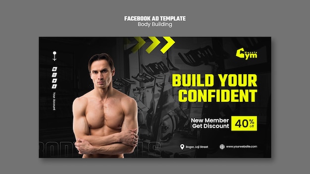 Kostenlose PSD facebook-vorlage für bodybuilding-training mit farbverlauf