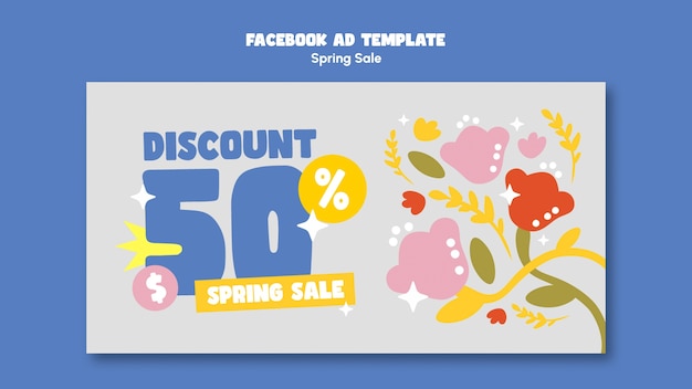 Facebook-Vorlage für den Frühlingsverkauf im flachen Design