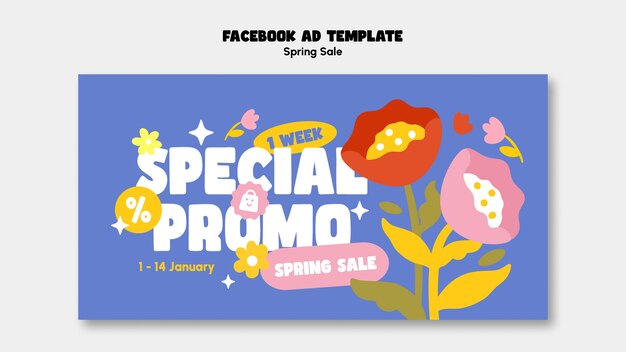 Facebook-Vorlage für den Frühlingsverkauf im flachen Design