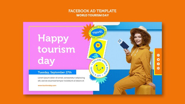 Facebook-Vorlage für den Welttourismustag im flachen Design