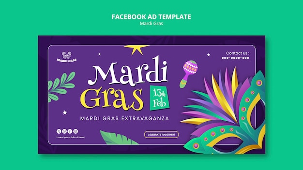 Kostenlose PSD facebook-vorlage für die mardi gras-feier