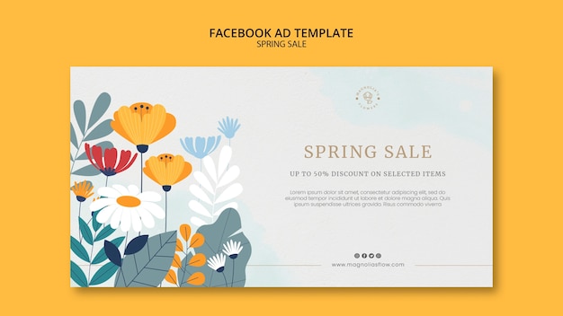 Kostenlose PSD facebook-vorlage für frühlingsverkäufe im flachen design