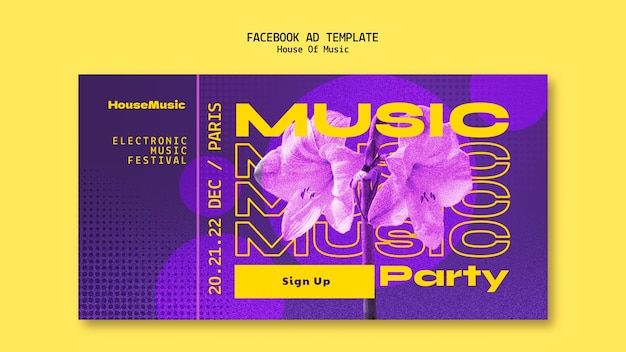 Kostenlose PSD facebook-vorlage für house-musikpartys