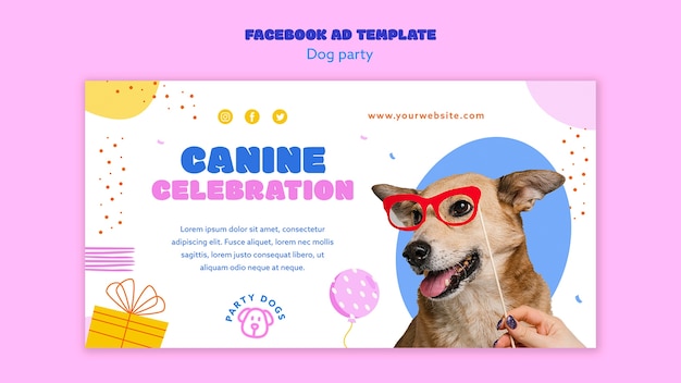 Kostenlose PSD facebook-vorlage für hundeparty im flachen design