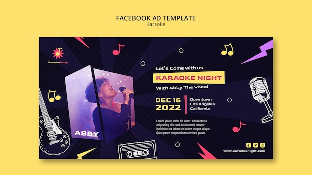 Kostenlose PSD facebook-vorlage für karaoke-party im flachen design