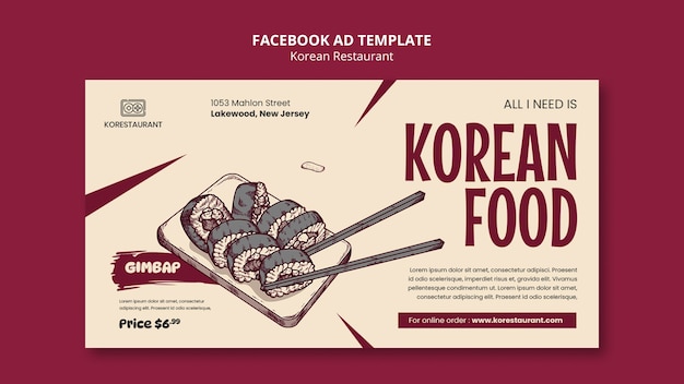 Kostenlose PSD facebook-vorlage für koreanische restaurants