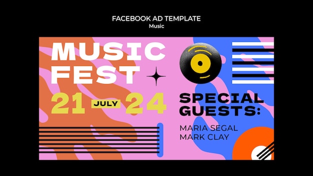 Facebook-vorlage für musikfest im flachen design