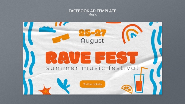 Kostenlose PSD facebook-vorlage für musikfest im flachen design