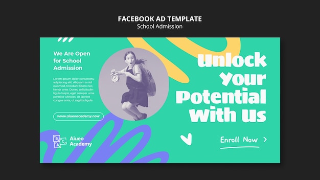 Facebook-vorlage für schulzulassung im flachen design