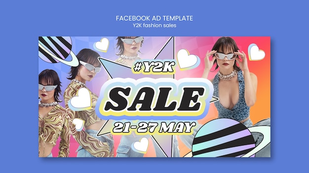 Facebook-vorlage für y2k-modeverkäufe mit farbverlauf