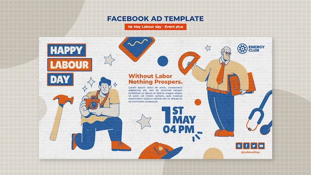 Kostenlose PSD facebook-vorlage zur feier des arbeitstages im flachen design