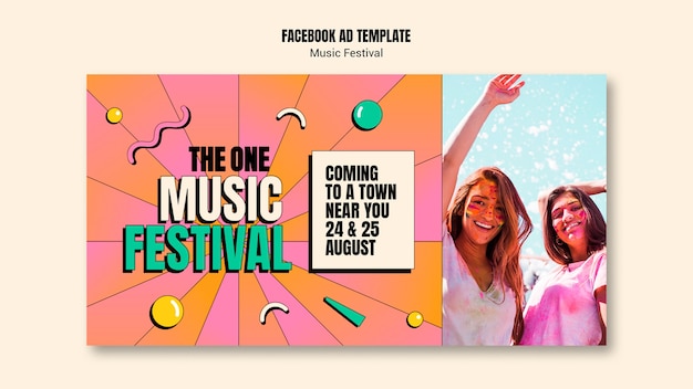 Facebook-werbeplakat-vorlage mit flachem design für musik