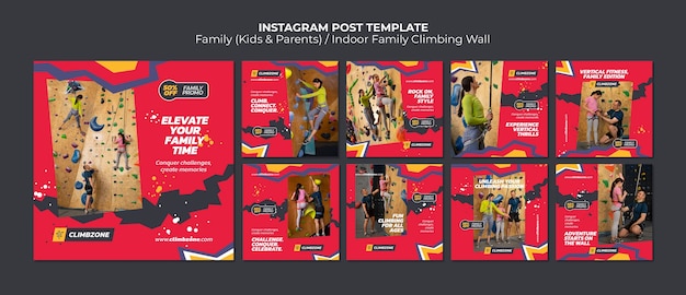 Kostenlose PSD familienfeier-instagram-beiträge im flachen design