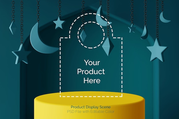 Farbe realistische podium produktanzeige 3d-szene mit ramadhan islamisches thema
