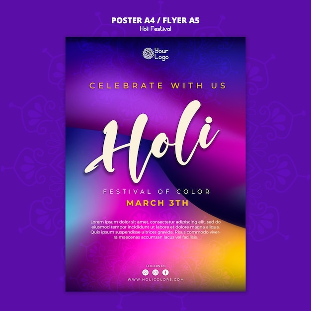 Farbverlauf bunte Holi Festival vertikale Plakatvorlage