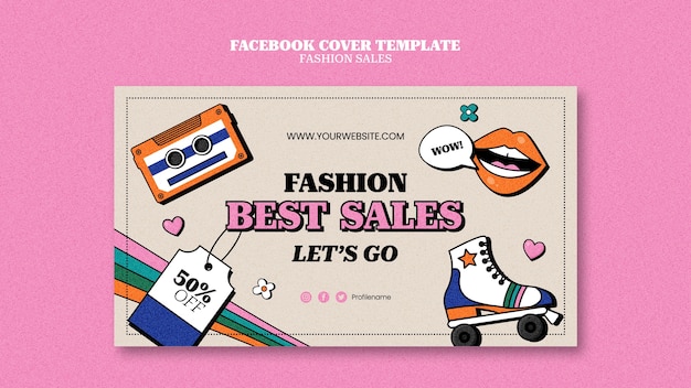 Kostenlose PSD fashion sales social media cover-vorlage mit retro-design