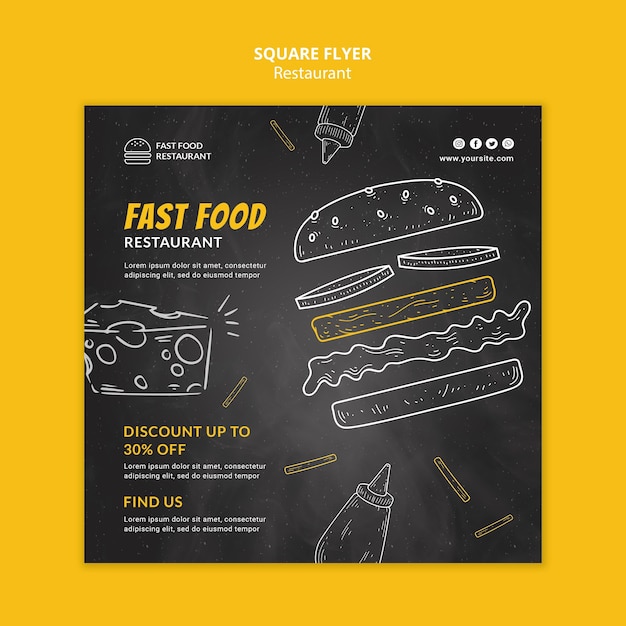 Kostenlose PSD fast-food-restaurant im quadrat flyer