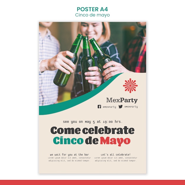 Kostenlose PSD feiern sie die plakatvorlage von cinco de mayo