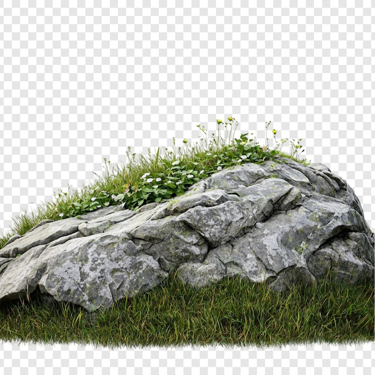 Kostenlose PSD felsvorsprung mit gras und wildblumen