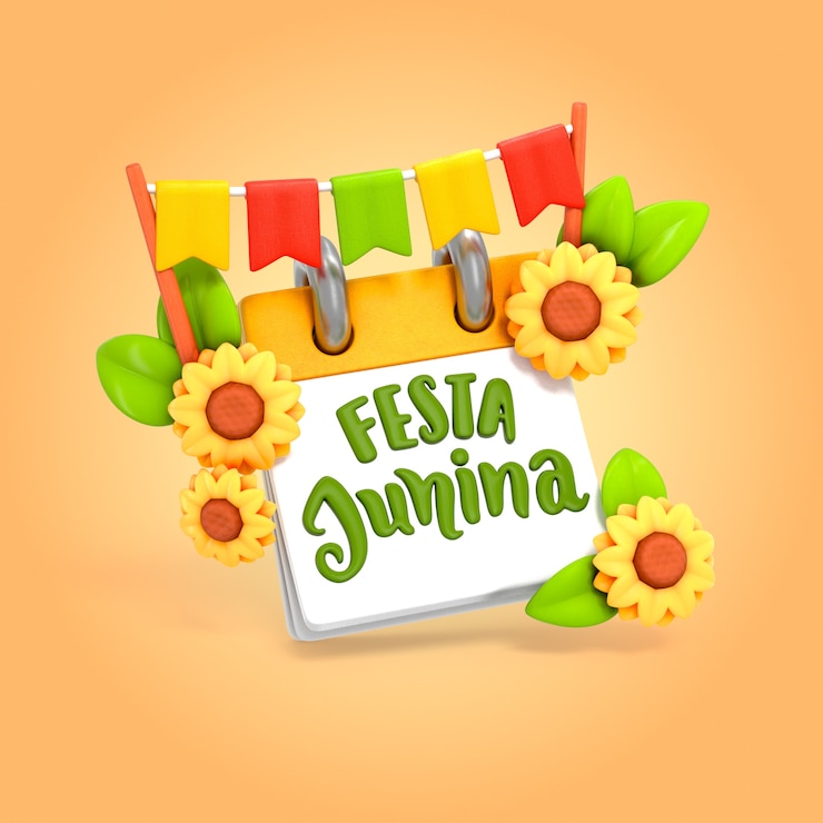 Kostenlose PSD festa junina-kalender mit sonnenblumen und fahnen
