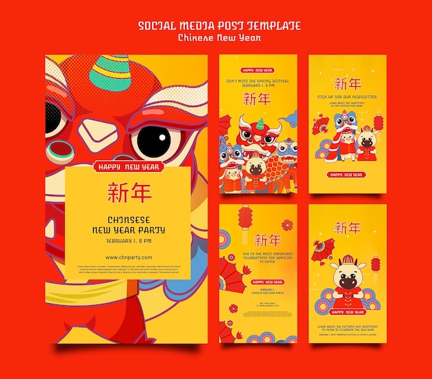 Kostenlose PSD festliche chinesische neujahrs-social-media-geschichten-sammlung