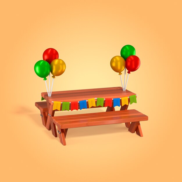 Festlicher Picknicktisch mit Ballons und Banner