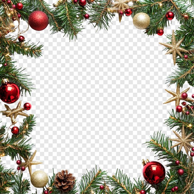Festlicher Weihnachtsrahmen mit Ornamenten und Kiefernzweigen