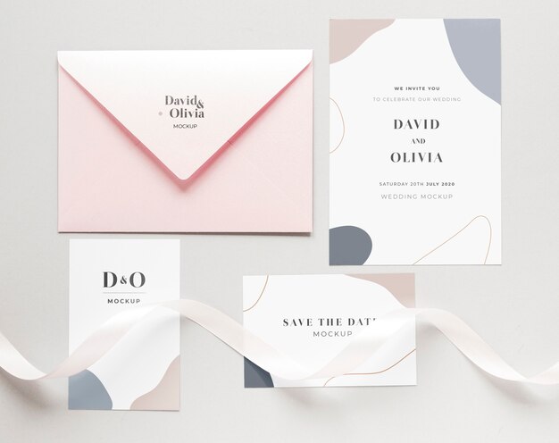 Fette Lage Der Hochzeitskarten Mit Umschlag Und Band Kostenlose Psd Datei