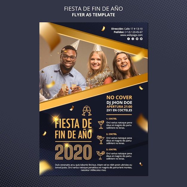 Kostenlose PSD fiesta de fin de ano 2020 flyer vorlage