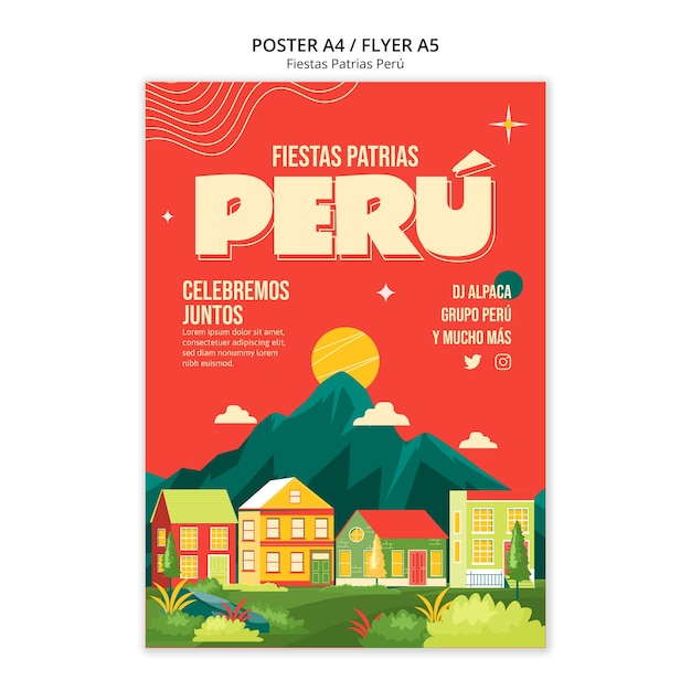 Kostenlose PSD fiestas patrias peru plakatvorlage