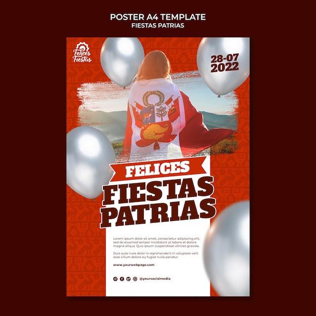 Kostenlose PSD fiestas patrias vertikale plakatvorlage mit ballondesign