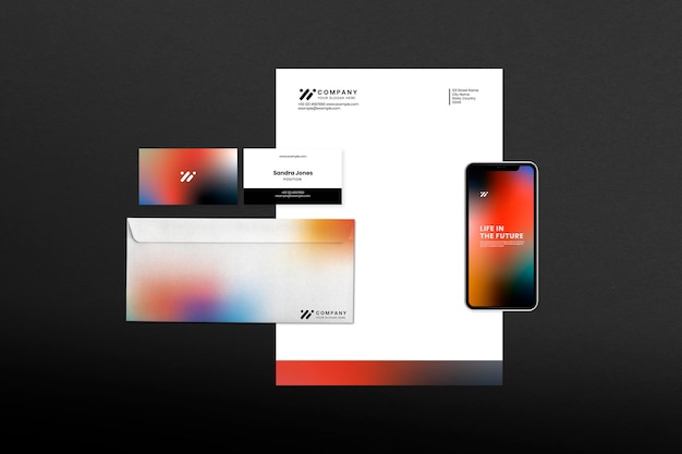 Kostenlose PSD firmenbriefpapier-set-mockup-psd im modernen stil mit farbverlauf