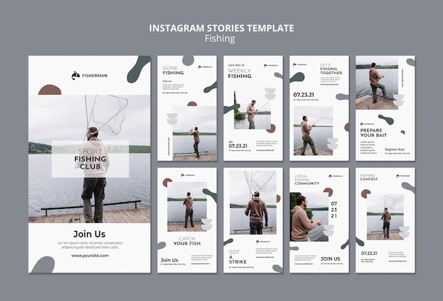 Kostenlose PSD fischerei konzept instagram geschichten vorlage