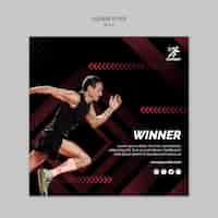 Kostenlose PSD fit sportler als gewinner quadratische flyer vorlage