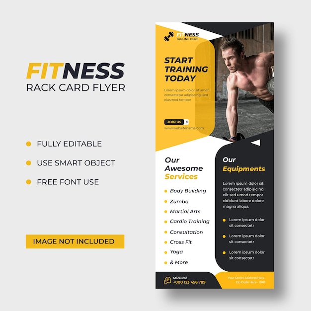 Kostenlose PSD fitness rack karte dl flyer vorlage