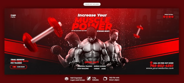 Kostenlose PSD fitness- und fitnessstudio-banner-vorlage für facebook-cover