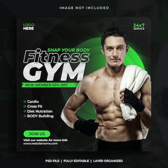 Fitnessstudio und fitness-werbe-social-media-posting-instagram-banner oder quadratische flyer-vorlage
