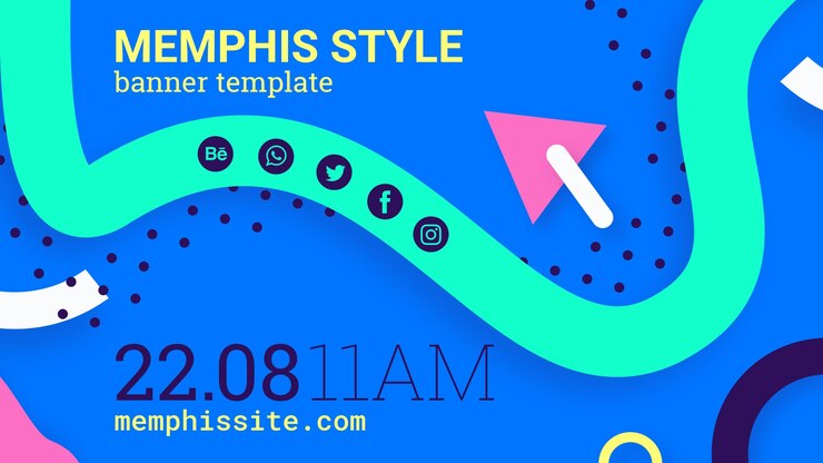 Kostenlose PSD flache blaue memphis-artfahne