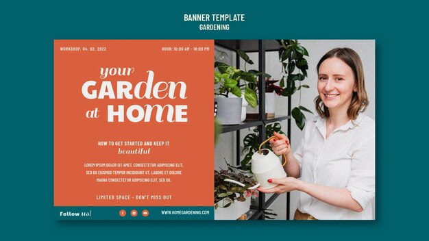 Flache Design-Banner-Gartenarbeitsvorlage