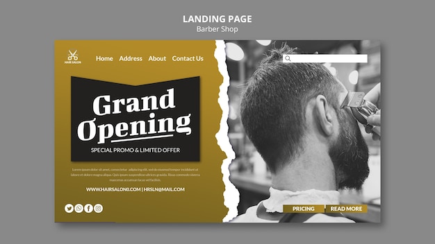 Flache design-barbershop-landing-page-vorlage