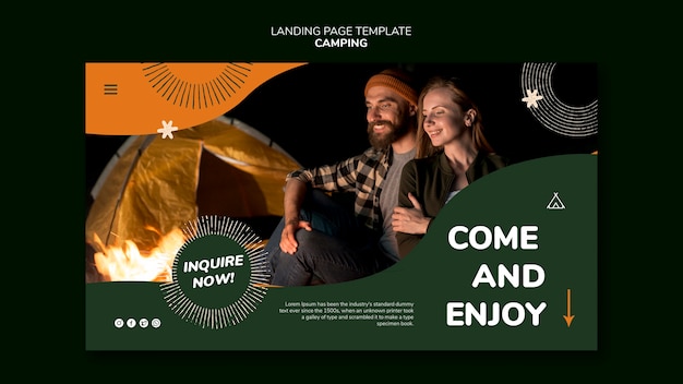 Kostenlose PSD flache design camping landing page vorlage