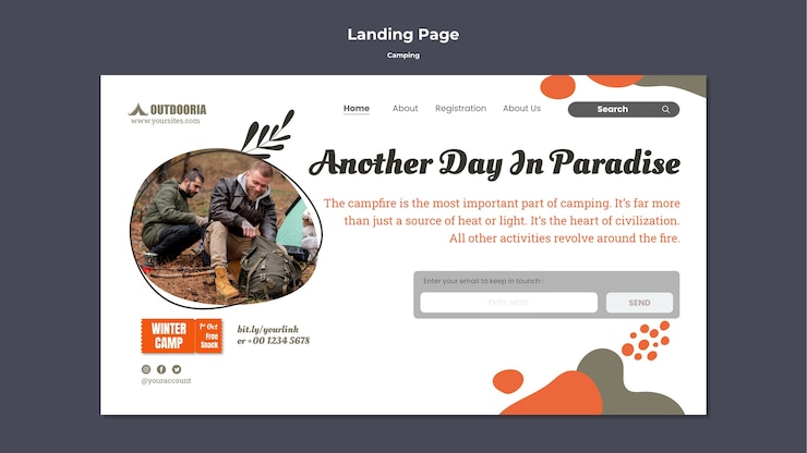 Kostenlose PSD flache design camping landing page vorlage